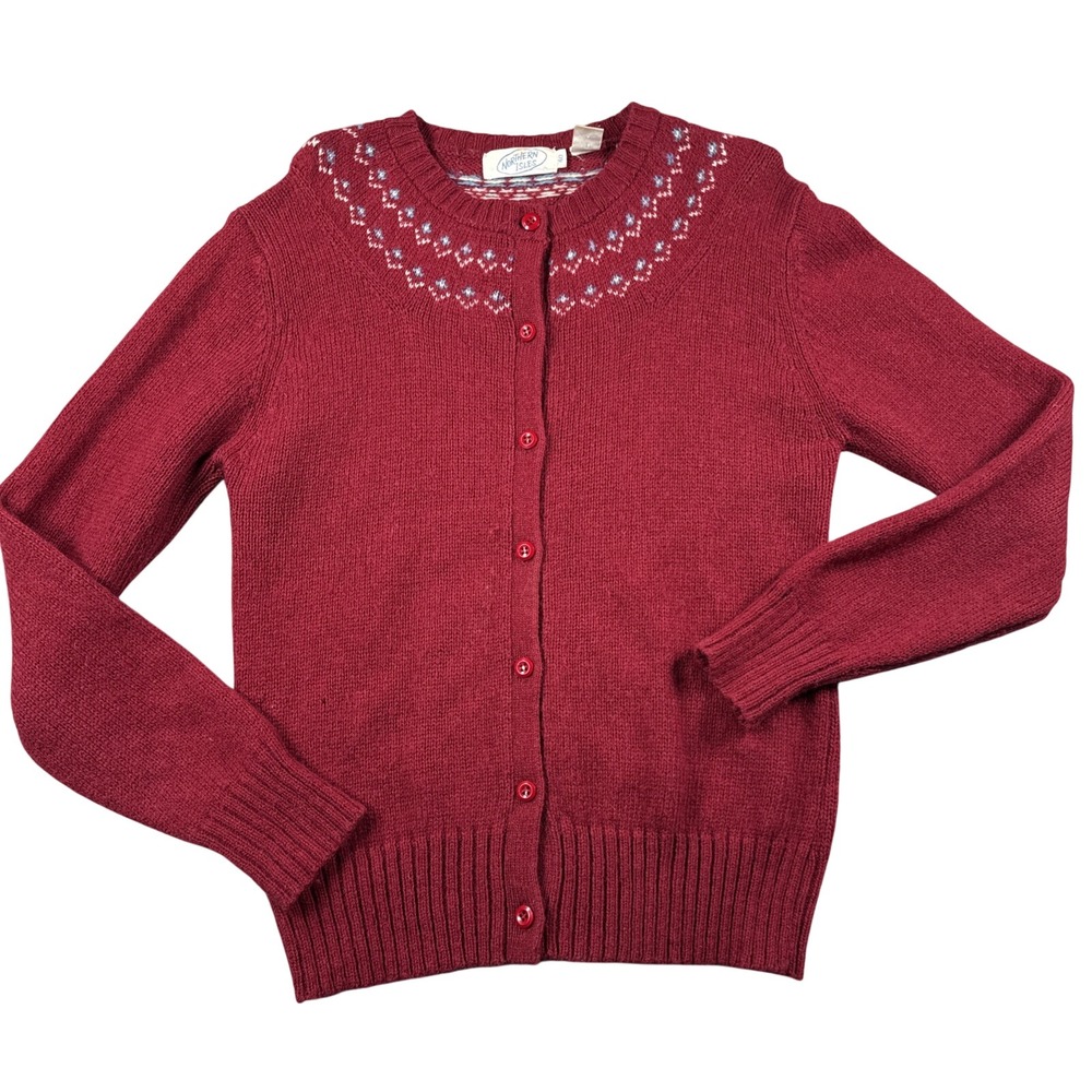 Vintage Northern Isles Cardigan Sweater‎ Womens 40 Fair Isle New Zealand Wool